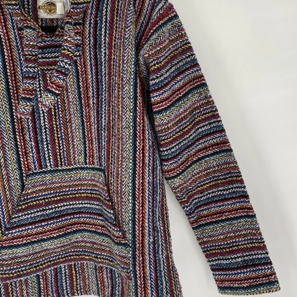 Earth Ragz Bright Colorful Boho Hippy‎ Hoodie Pullover Mexican Blanket Small